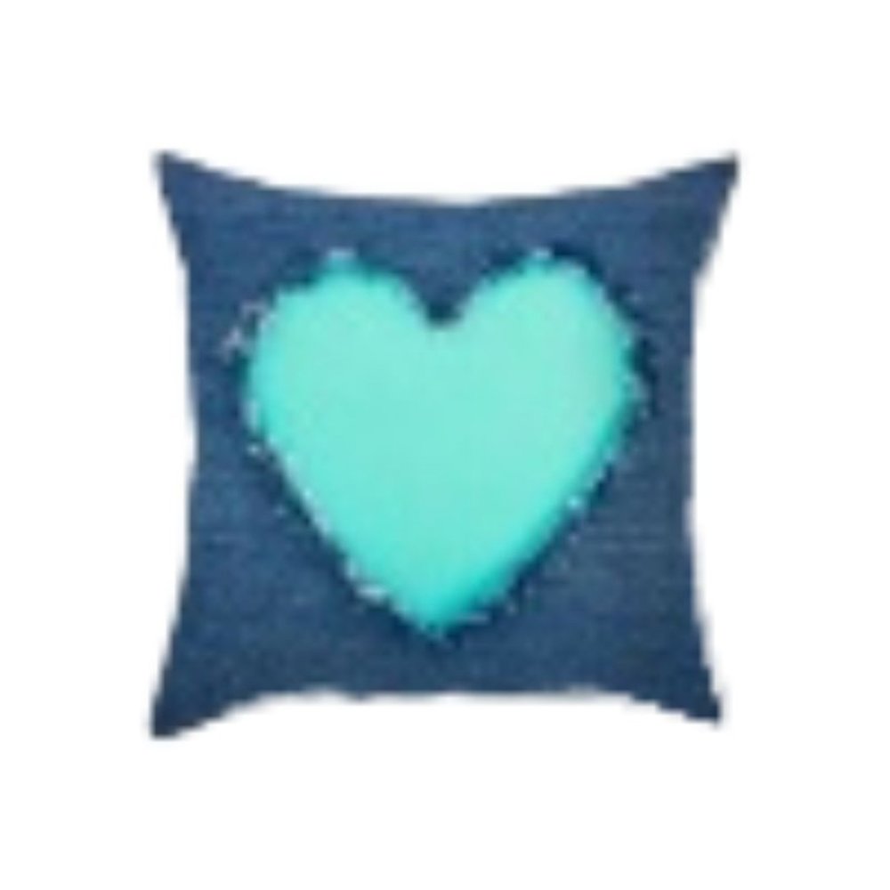 Green/Blue/Denim Printed W/Heart Cushion/ Pillow Cover 45x45cm